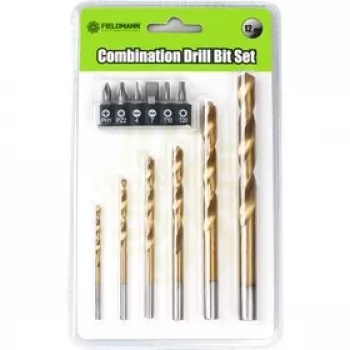 FIELDMANN FDV 9004 12-delige boor- en schroevendraaier-bit-set met magnetische bithouder, HSS- & houtboren, Phillips, Pozidriv, plat, opbergkoffer