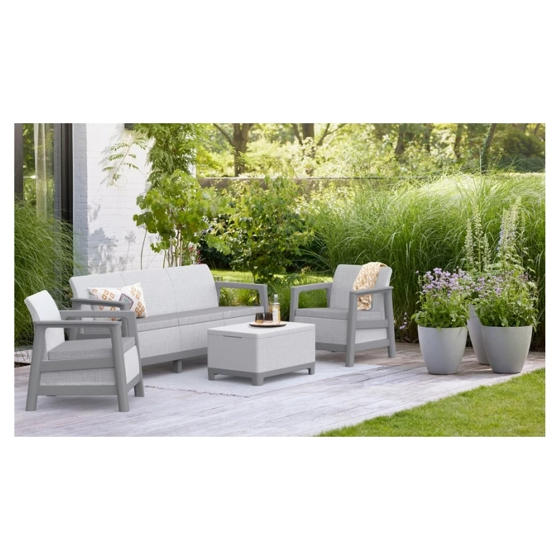 KETER tuinmeubelset Scandi Linea 3-zits set lichtgrijs/donkerstaalgrijs