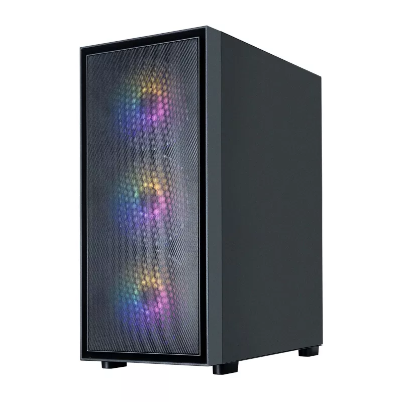 Zalman S6 ATX Mid Tower pc-behuizing, 3 x 140mm + 1 x 120mm vaste RGB-ventilatoren, gehard glas, zwart