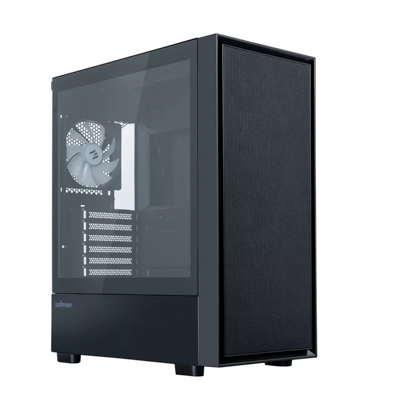 Zalman S6 ATX Mid Tower pc-behuizing, 3 x 140mm + 1 x 120mm vaste RGB-ventilatoren, gehard glas, zwart