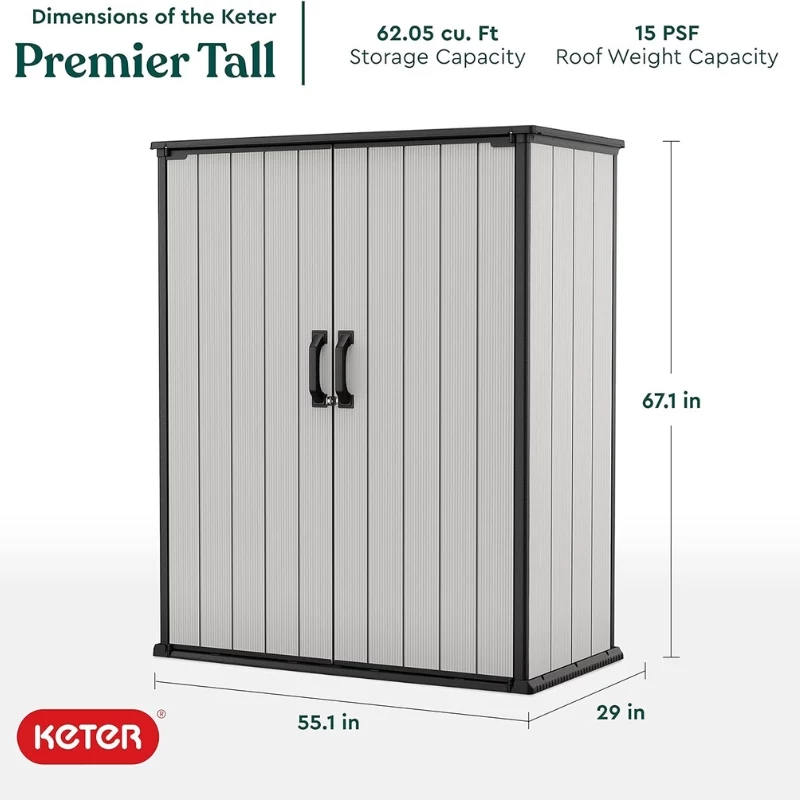 Keter Premier Tall tuinhuis 29209552 – beige/bruin hars opslaghuis, 1700L, dubbelwandig, afsluitbaar