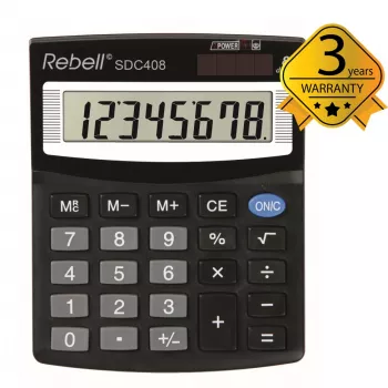 Rebell SDC408 half-desktop zakrekenmachine, 8-cijferig, zwart