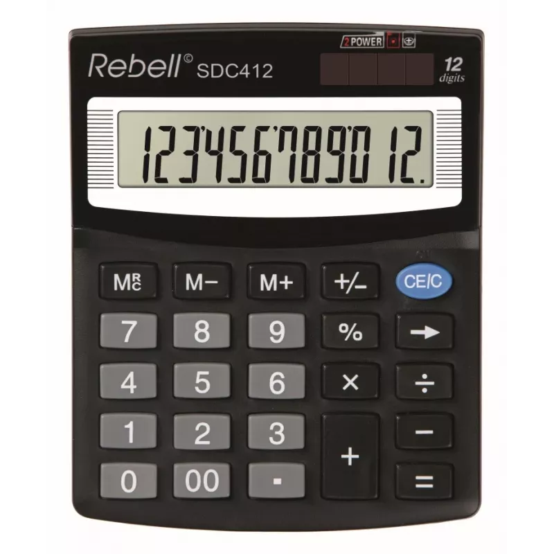 REBELL RE-SDC412 BX half-desktop zakrekenmachine, 12-cijferig lcd, dual power, zwart