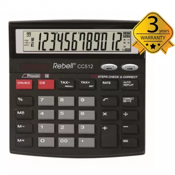 REBELL RE-CC512 BX tafelrekenmachine 12-cijferig dual power zwart/zilver