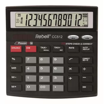 REBELL RE-CC512 BX tafelrekenmachine 12-cijferig dual power zwart/zilver