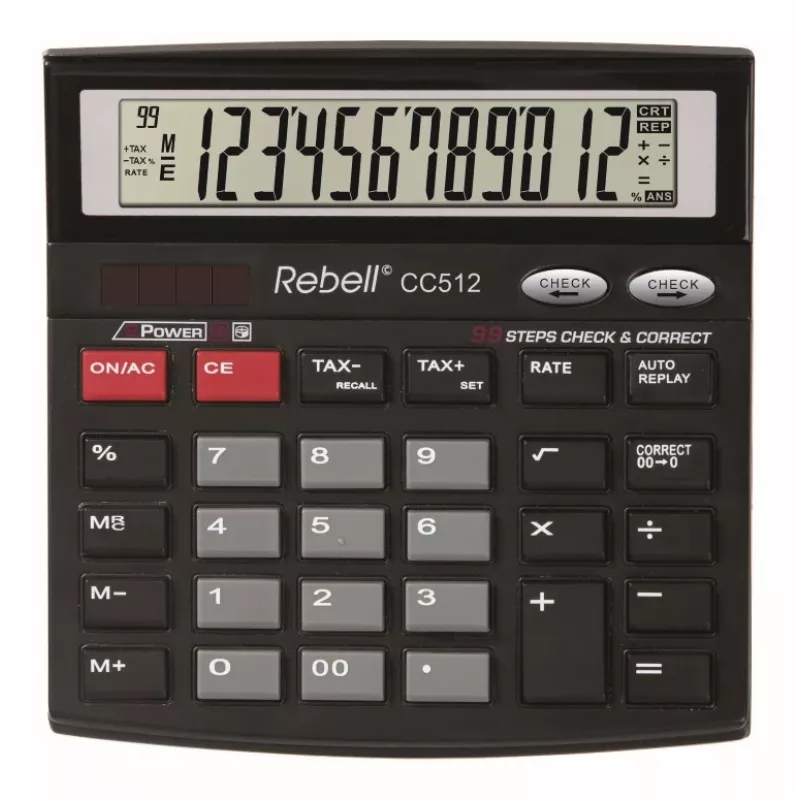 REBELL RE-CC512 BX tafelrekenmachine 12-cijferig dual power zwart/zilver