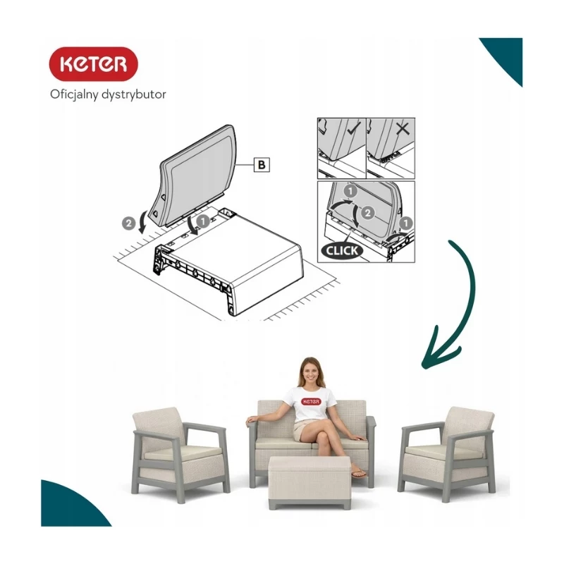 KETER tuinmeubelset Scandi Linea 2-zits set kiezelgrijs/lichtbeige