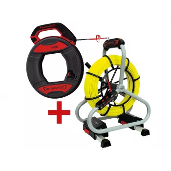 RUNPOTEC 11120 glasvezel kabeltrekstang set met Runpo 5 glijhoofd, 30 m, 130 kg treksterkte, RTG Ø 6 mm schroefdraad
