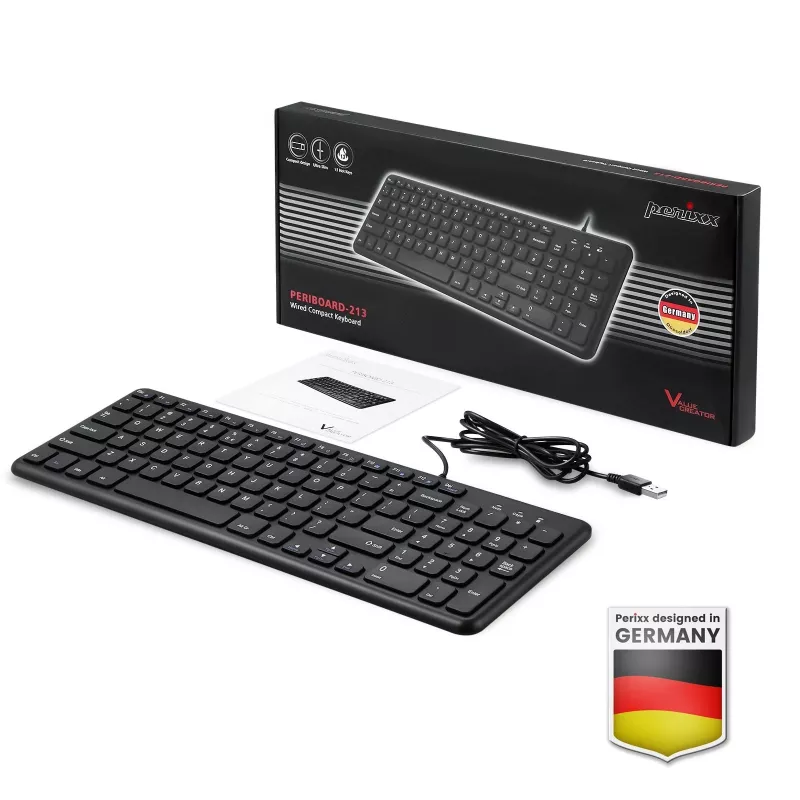 Perixx PERIBOARD-213 DE B bedrade USB-toetsenbord, Duitse layout (QWERTZ), schakelaars, zwart