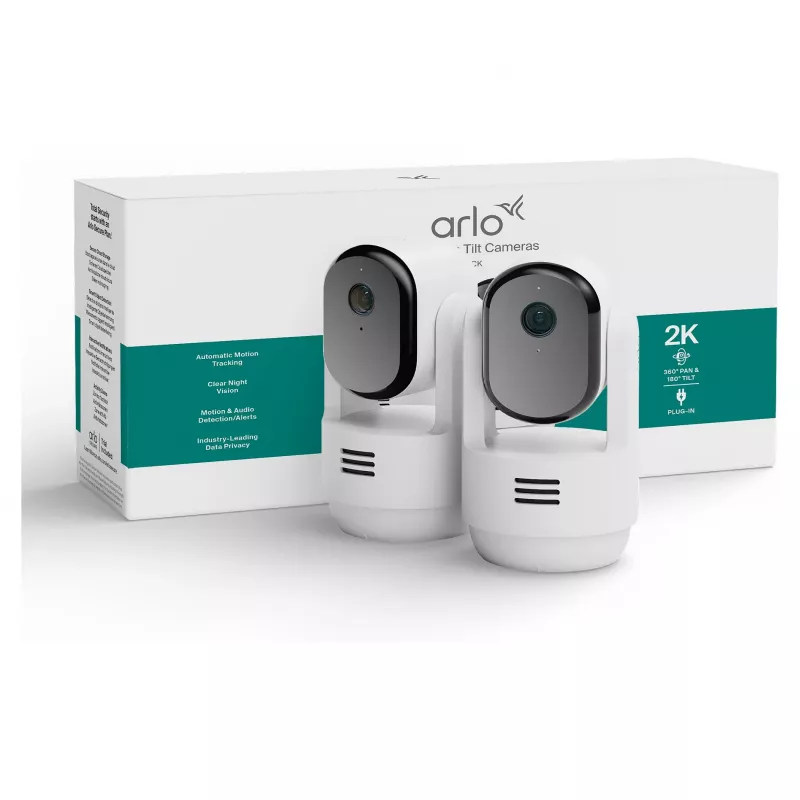Arlo Essential 3 2K pan-tilt-zoom binnenbewakingscamera (2-pack, wit)