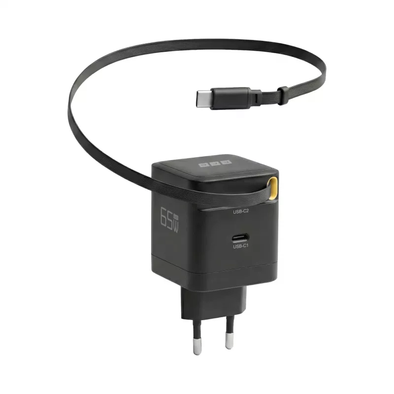 EFB Elektronik G652CE 65W GaN USB-C PD 3.0 wandlader met intrekbare kabel, zwart