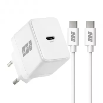 EFB Elektronik G201CE 20W USB-C GaN wandoplader-set met 2m USB-C kabel, PD3.0 & QC3.0, wit