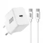 EFB Elektronik G201CE 20W USB-C GaN wandoplader-set met 2m USB-C kabel, PD3.0 & QC3.0, wit