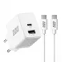 EFB Elektronik G201A1CE 20W GaN USB-C PD3.0 + USB-A QC3.0 wandoplader-set met 2m USB-C kabel, wit
