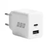 EFB Elektronik G201A1CE 20W GaN USB-C PD3.0 + USB-A QC3.0 wandoplader-set met 2m USB-C kabel, wit
