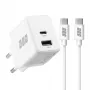EFB Elektronik G301A1CE 30W GaN USB-C PD3.0 + USB-A QC3.0 wandoplader-set met 2m USB-C-kabel, wit