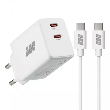 EFB Elektronik G452CE 45W dual USB-C GaN wandoplader-set met 2m USB-C kabel, wit