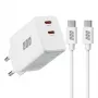 EFB Elektronik G452CE 45W dual USB-C GaN wandoplader-set met 2m USB-C kabel, wit