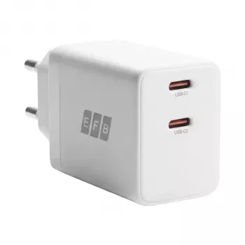 EFB Elektronik G452CE 45W dual USB-C GaN wandoplader-set met 2m USB-C kabel, wit