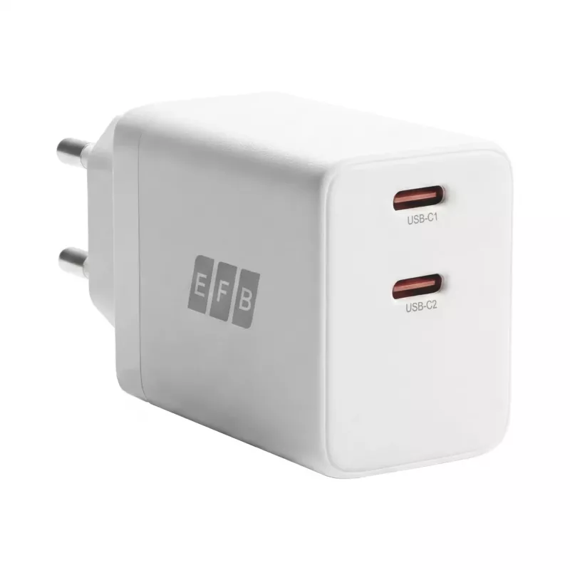 EFB Elektronik G452CE 45W dual USB-C GaN wandoplader-set met 2m USB-C kabel, wit