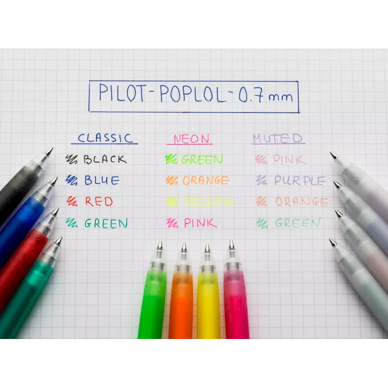 PILOT pop'lol gelpen set pastel 0,4 mm, diverse kleuren, 4 pennen (BL-PL-7-KUV/P/O/G-S4P)