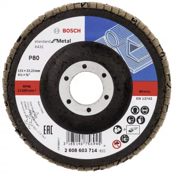 Bosch X431 standaard waaierschuurschijf voor metaal, recht, 115 mm, korrel 80, glasvezeldrager 2608603714