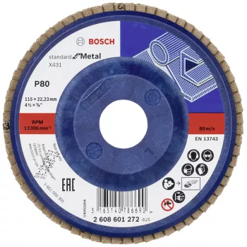 Bosch X431 standaard voor metaal waaierschuurschijf, 115 mm, zirkoniumkorund, P60 korrel, 22,23 mm boring 2608601272