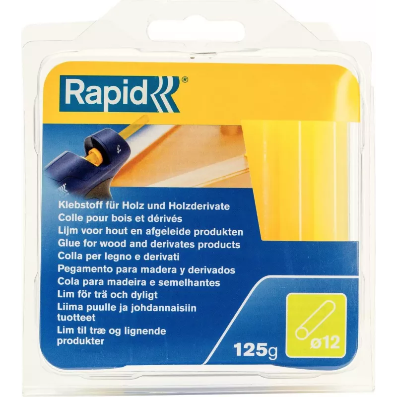 RAPID TOOLS 40107360 hetelijmstiften voor hout, papier, karton, 12 mm diameter, kort, gelig, 1 stuk