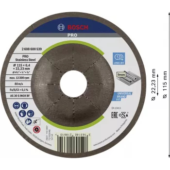 Bosch 2608600539 afgekronkelde slijpschijf 115 x 22,23 mm, 1 stuk