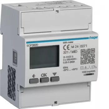 Hager ECP382D 3-fasen-energiemeter direct 80A 4M S0 MID