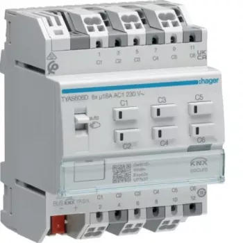 Hager TYAS606D KNX Secure schakel-/jaloezieactor 6/3-voudig 16A C-last