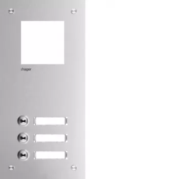 Hager RTQ103X frontplaat voor intercom Mono, 3 beltoetsen, zilver geanodiseerd aluminium