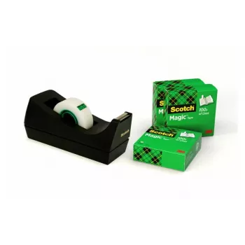 3M Scotch C38 zwarte tafelafroller met 4 rollen 810 Magic Tape 19mm x 33m C38SM4S