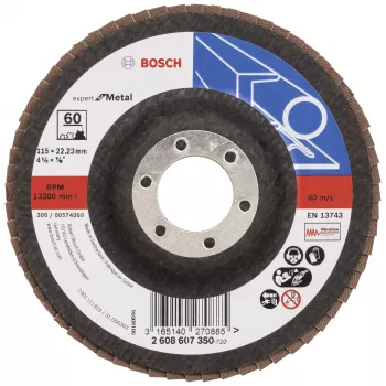 Bosch X551 Standard voor metaal lamellenschijf, 115 mm diameter, 22,33 mm boring, 60 korrel, zirkonkorund, conisch, 1 stuk 2608607350