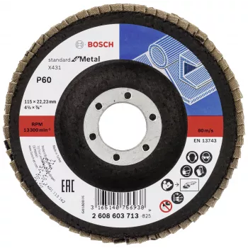 Bosch X431 Standard voor metaal lamellenschijf, 115 mm, korrel 60, glasvezelweefseldrager 2608603713