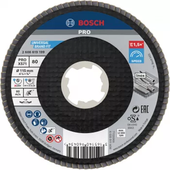 Bosch Accessories 2608619199 X-LOCK lamellenschijf 115 mm korrel 80 zirkonkorund conisch type 29 voor metaal, 1 stuk