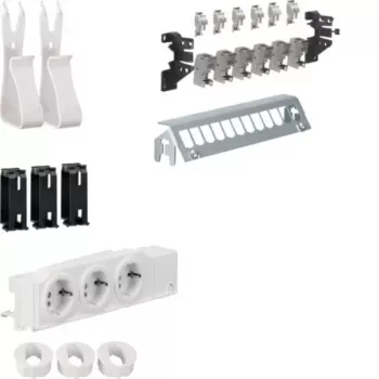 HAGER UM00M1 multimedia-verdeelset met 3 schuko-stopcontacten en 12 RJ45 Cat.6 patch-poorten, 24 TE