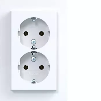 HAGER WAS2175WG dubbel stopcontact met afdekplaat, schuko, inbouw, polarwit