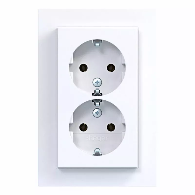 HAGER WAS2175WG dubbel stopcontact met afdekplaat, schuko, inbouw, polarwit