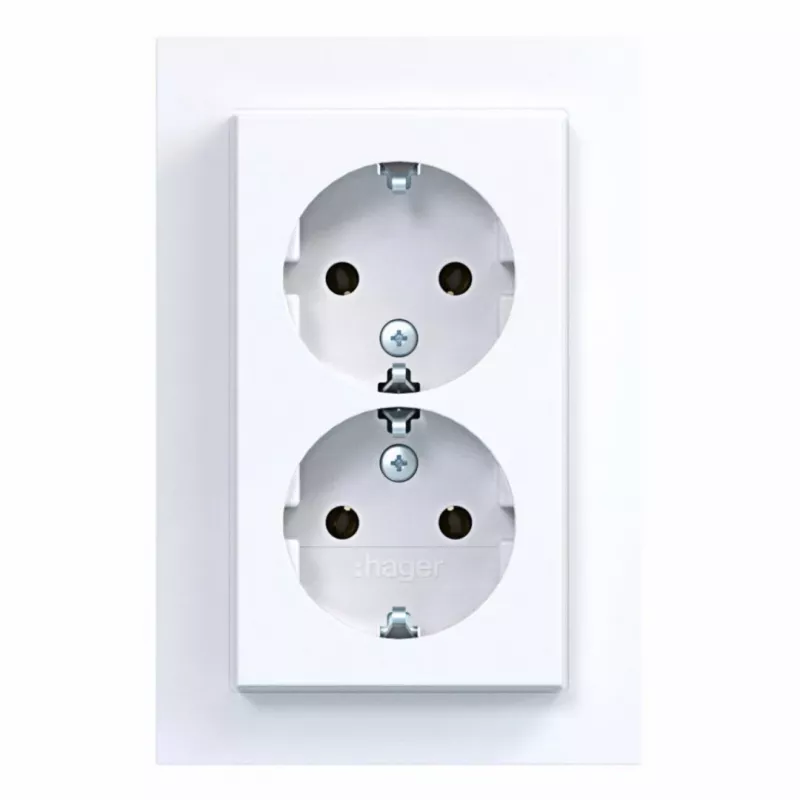HAGER WAS2175WG dubbel stopcontact met afdekplaat, schuko, inbouw, polarwit