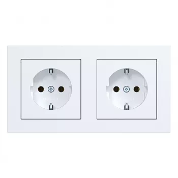 HAGER WAS2123WM SCHUKO dubbele wandcontactdoos met raam A.1, polarwit