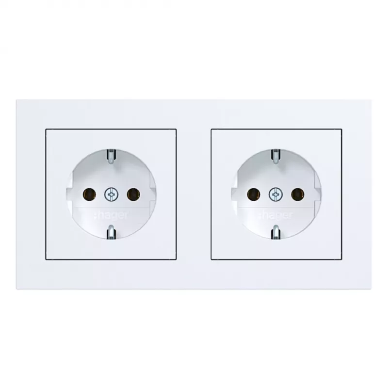 HAGER WAS2123WM SCHUKO dubbele wandcontactdoos met raam A.1, polarwit