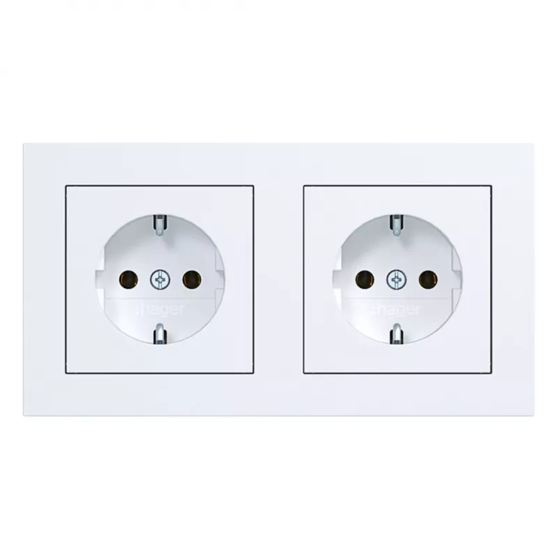 HAGER WAS2123WM SCHUKO dubbele wandcontactdoos met raam A.1, polarwit