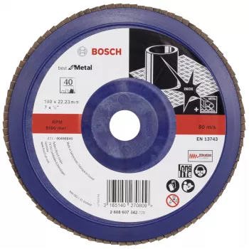 Bosch X571 Best for Metal lamellenschijf, 180 mm diameter, 22,23 mm boring, zirkonkorund, korrel 40, 1 stuk 2608607342
