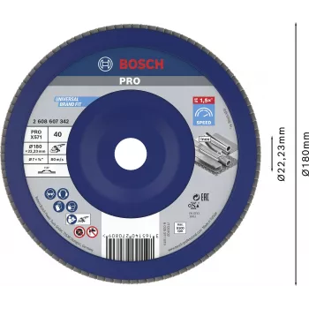 Bosch X571 Best for Metal lamellenschijf, 180 mm diameter, 22,23 mm boring, zirkonkorund, korrel 40, 1 stuk 2608607342