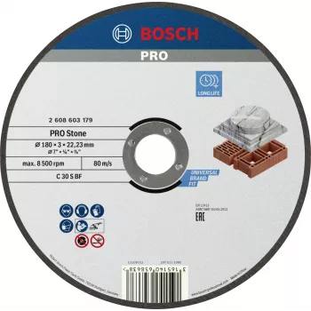Bosch doorslijpschijf 180 mm rechte uitvoering type 41 voor metaal, 1 stuk 2608603179