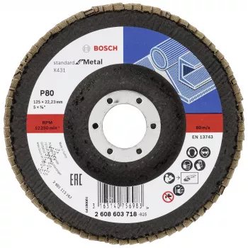 Bosch X431 Standard lamellenschuurschijf voor metaal, recht, 125 mm, korrel 80, glasvezeldrager 2608603718