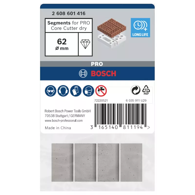 Bosch 2608601416 diamantsegmenten voor droogboorkronen, 4-pack