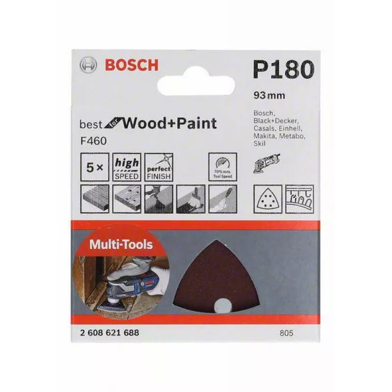 Bosch 2608621688 delta schuurpapier korrel 180, 93 mm, 5 stuks