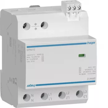 HAGER SPA412 combi-overspanningsafleider type 1+2+3, 12,5kA, TNS/TT, 4-polig, 230/400V